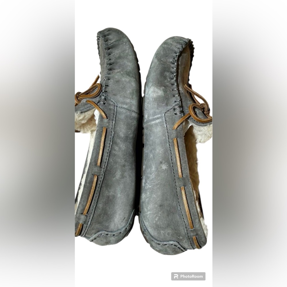 UGG Gray Moccasins with Tan Accents